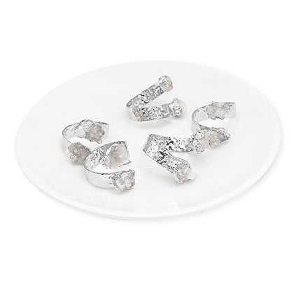 Raw white quartz druzy crystals adjustable finger ring, gemstone, zodiac, bohemian fashion dainty elegant protection stone, wedding, party