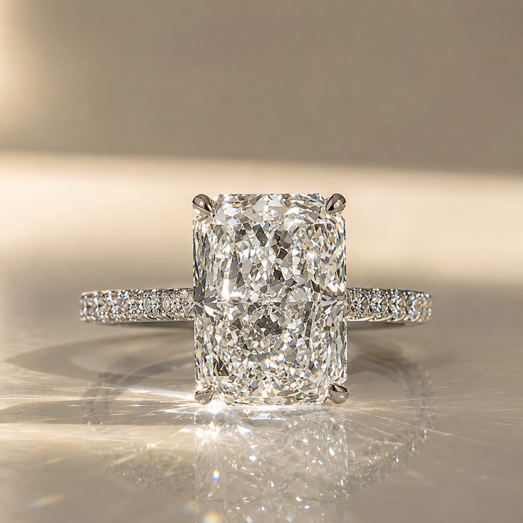 5CT Radiant Hidden Halo Moissanite Ring in Silver | SEÓRA