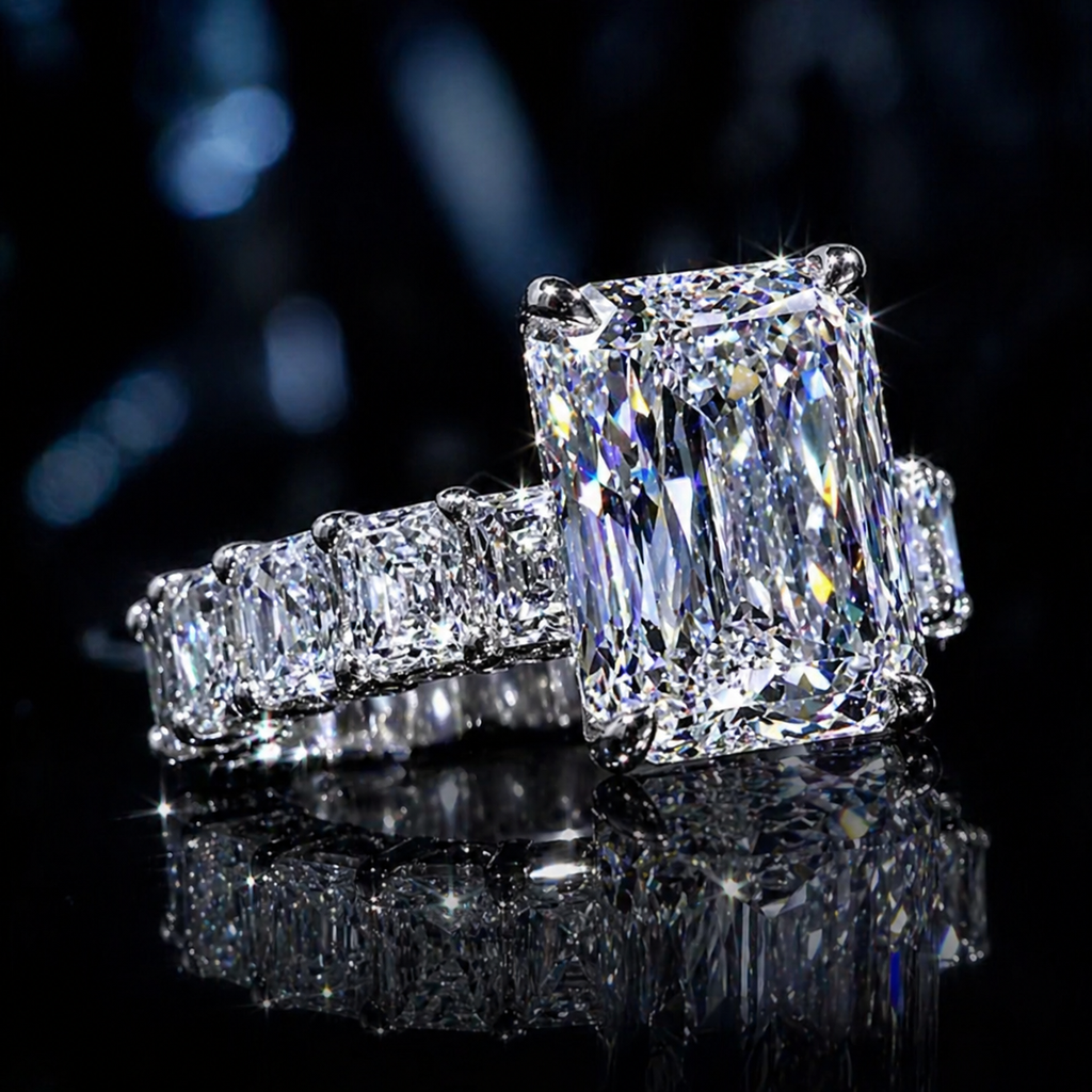 Radiant Cut 5Ct Μoissanite — 18K White Gold or Silver Statement Ring | SEÓRA