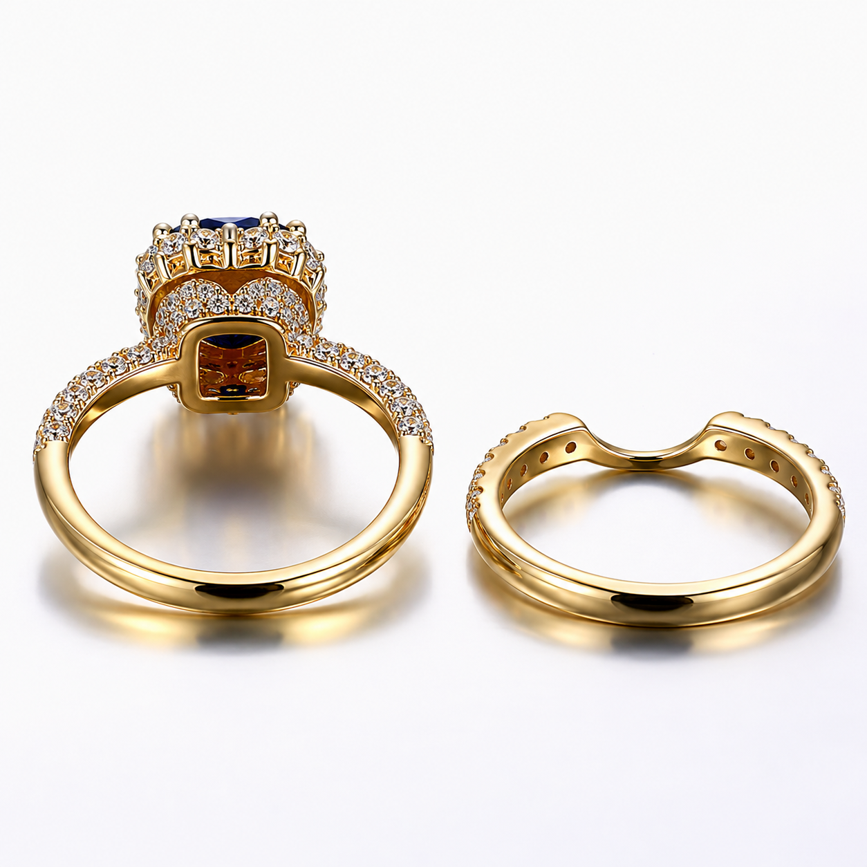 2Ct Lab Grown Sapphire Halo Bridal Set in Solid 18K Gold | Moissanite Wedding Ring Set | SEÓRA