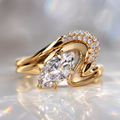18K Gold Marquise Moissanite Engagement Ring | 2 CT Sculptural Bypass Ring