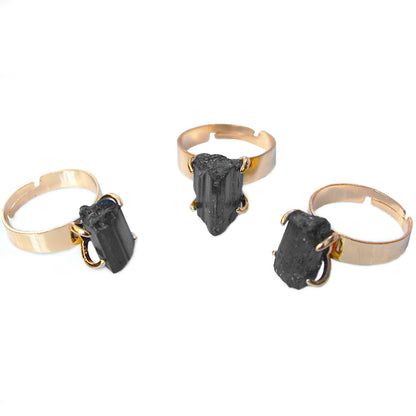 Raw Black Tourmaline adjustable finger ring, protection from black magic and negativity, evil eye, protection ring, Reiki stone