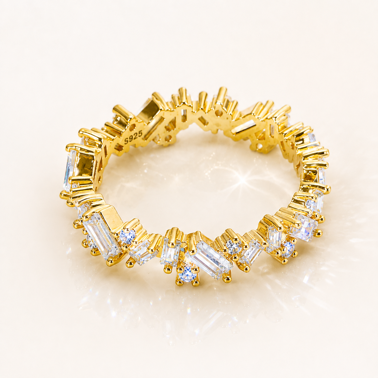 Alternating Baguette & Round Moissanite Eternity Ring | 925 Sterling Silver Wedding Band | SEÓRA