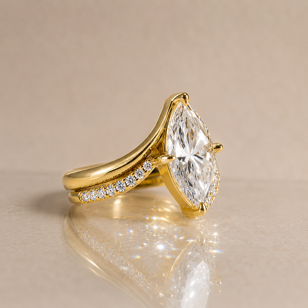 Marquize Cut Halo 3CT Moissanite Double-layer Ring  in Silver  | SEÓRA