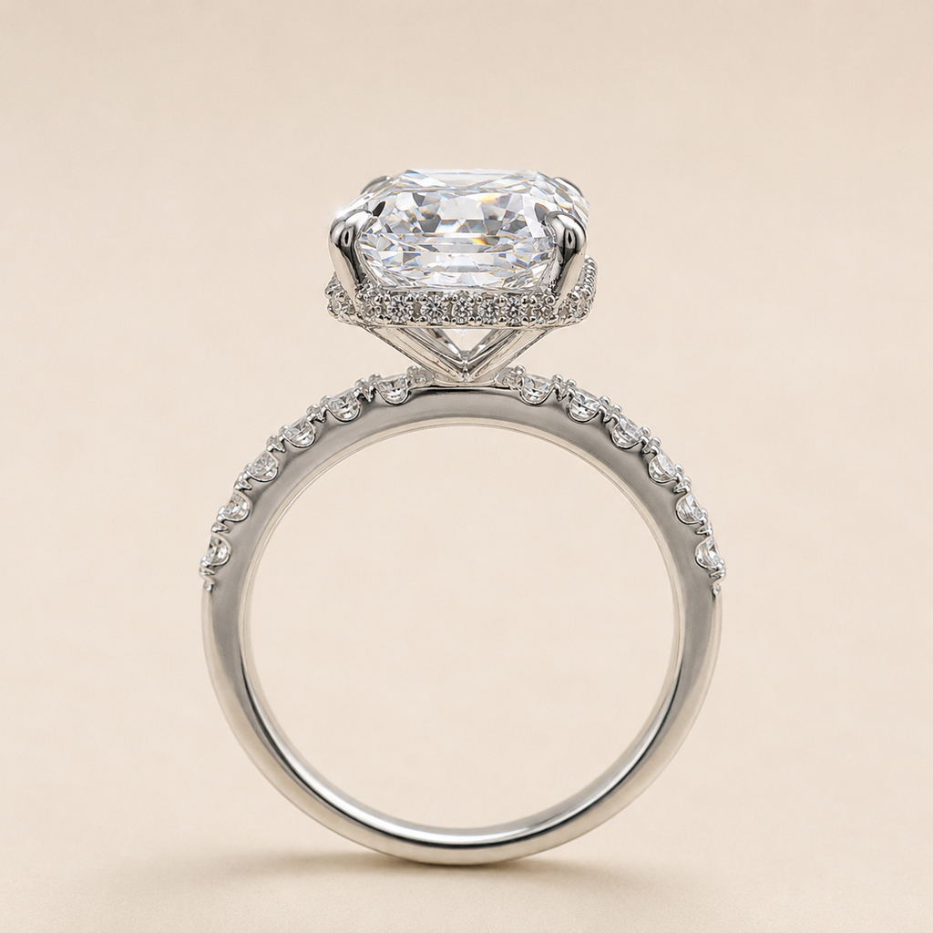 5CT Radiant Hidden Halo Moissanite Ring in Silver | SEÓRA
