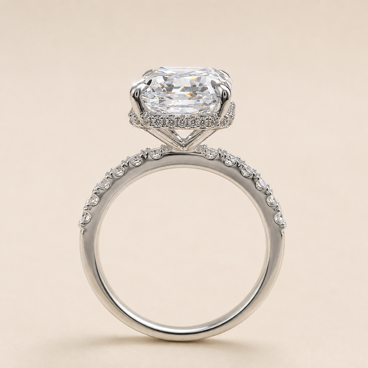 5CT Radiant Hidden Halo Moissanite Ring in Silver | SEÓRA