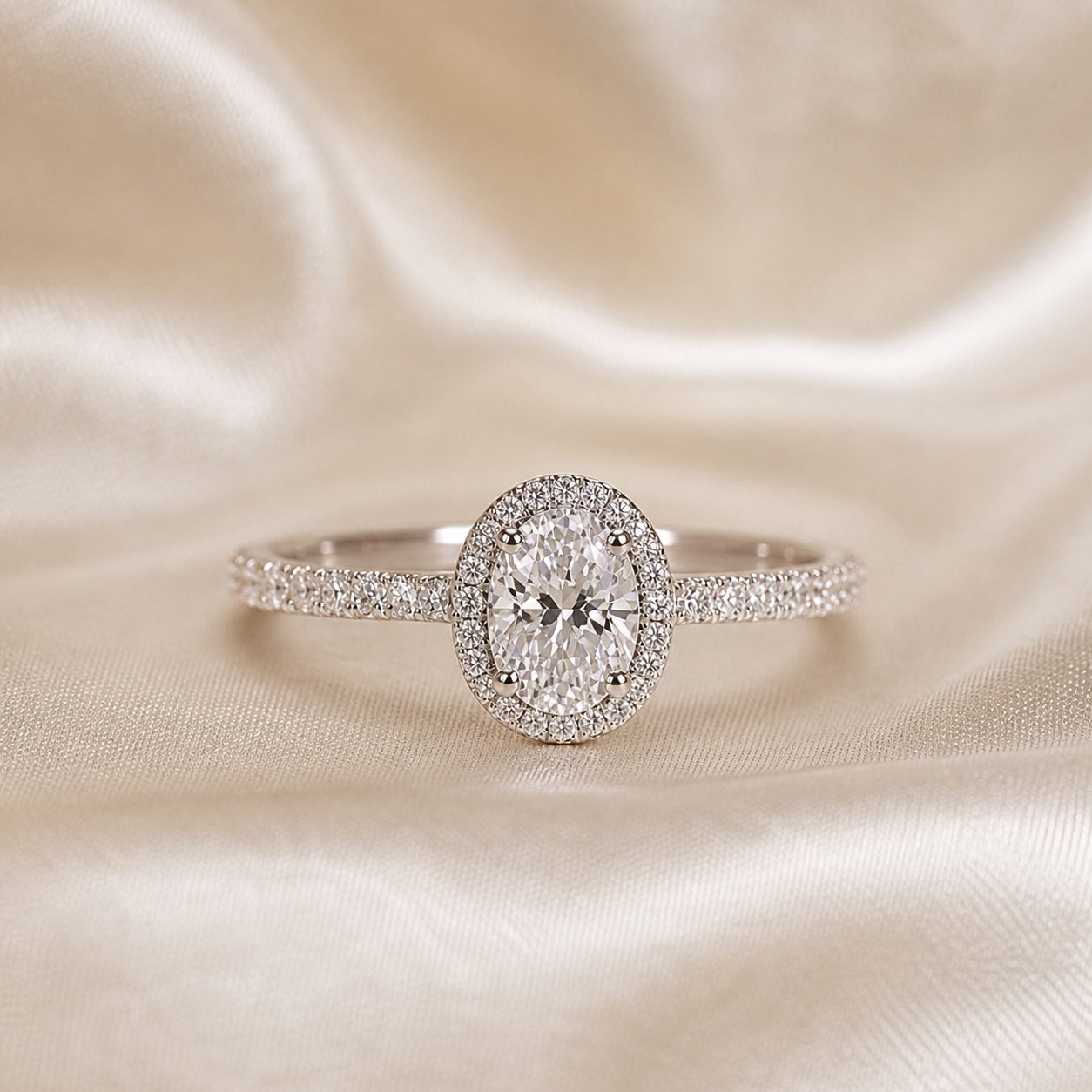 Halo Pavé Ring — Oval Cut 1CT Silver Moissanite Ring 