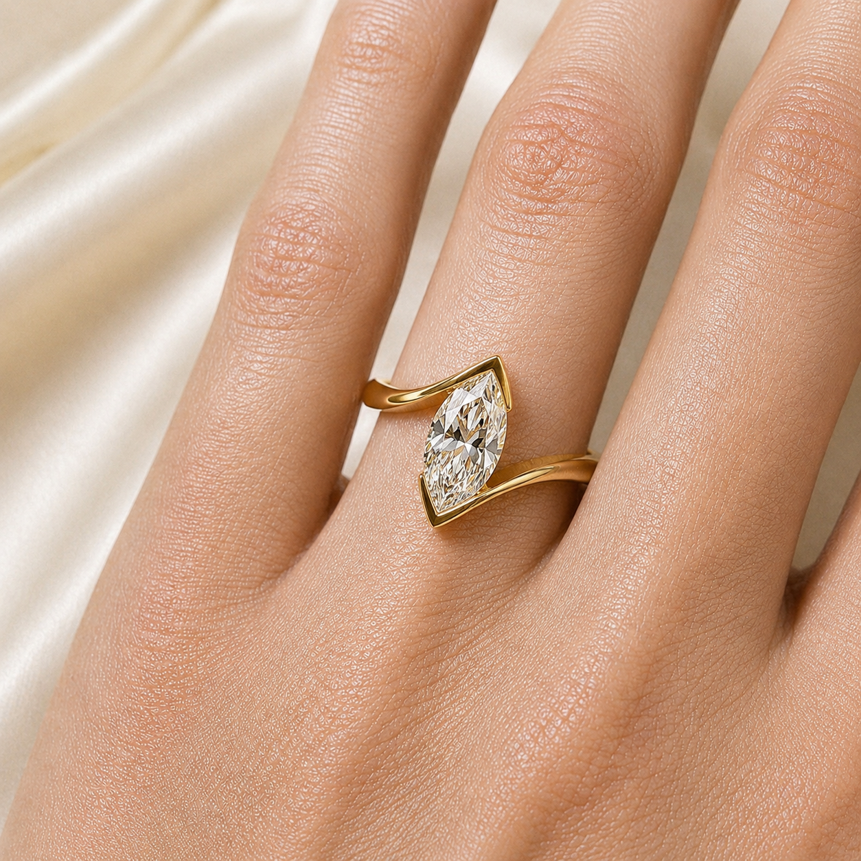Marquise Open Moissanite 1Ct Ring in 18K Gold – Minimalist Sculptural Ring | SEÓRA