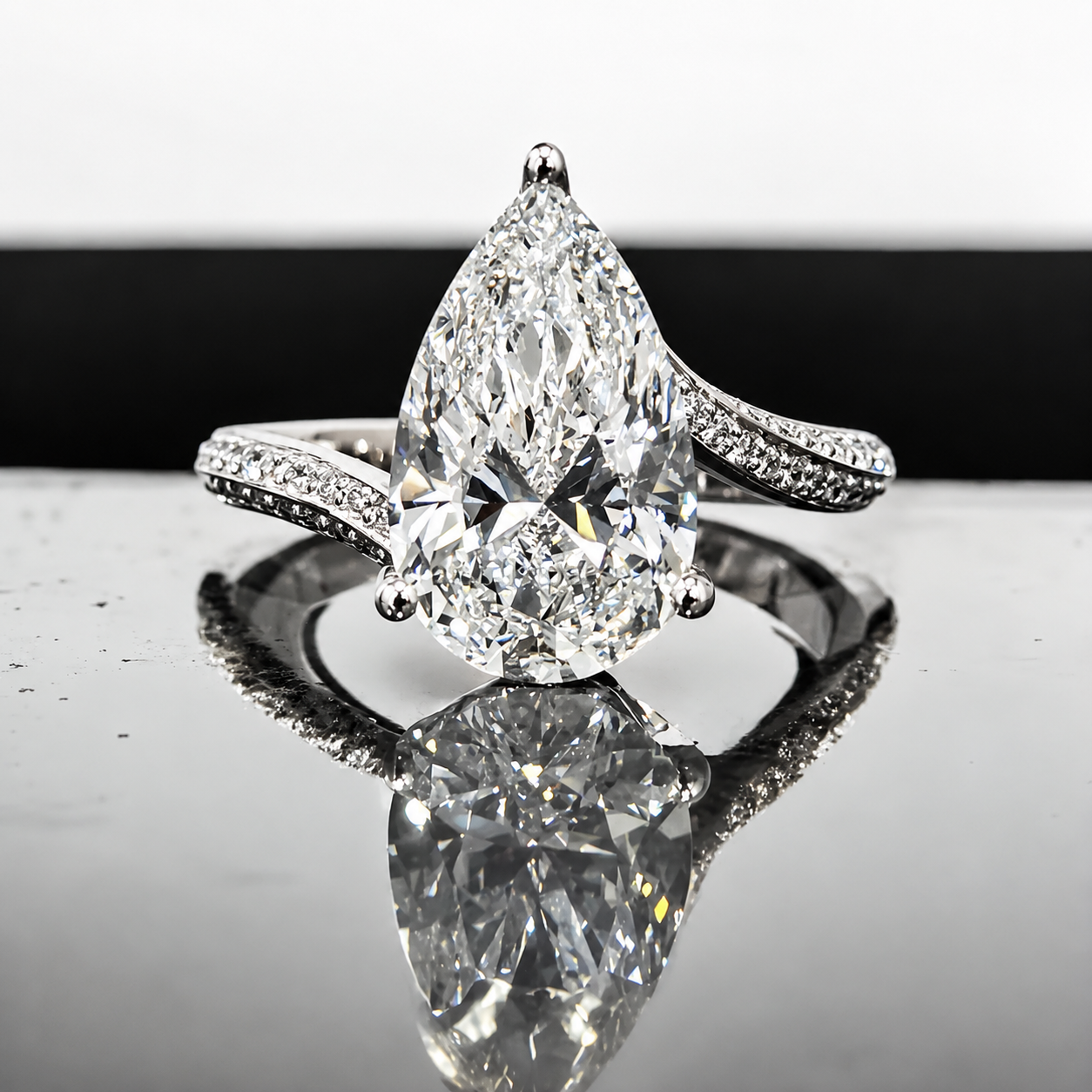Pear Cut Halo Moissanite Ring –  Silver Band | SEÓRA