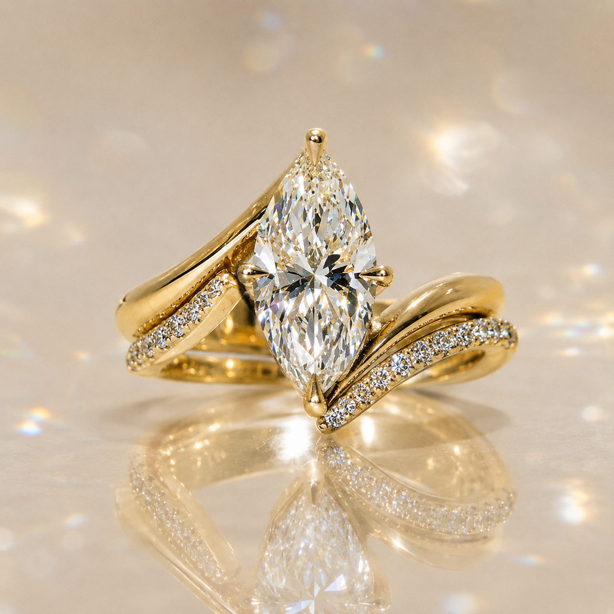 Marquize Cut Halo 3CT Moissanite Double-layer Ring  in Silver  | SEÓRA