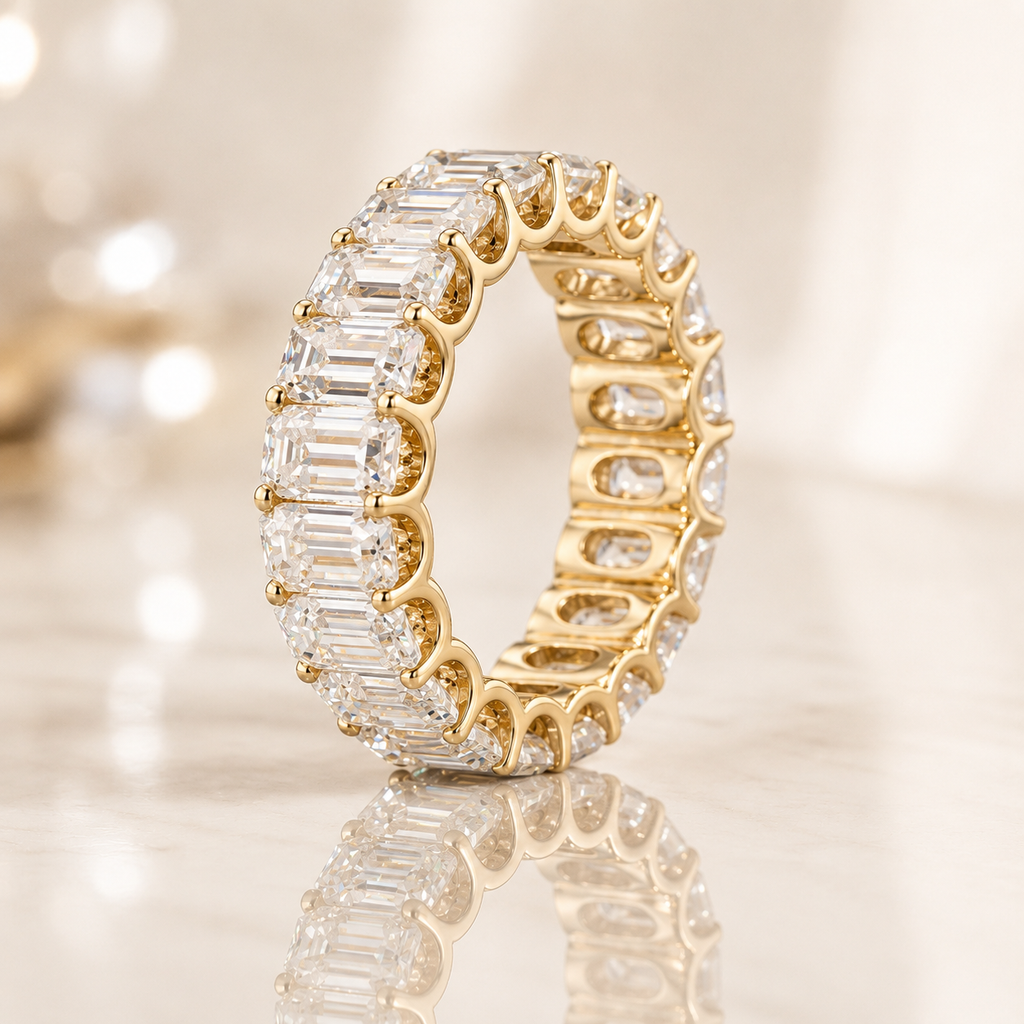 18K Gold Emerald Cut Moissanite Full Eternity Ring |  SEÓRA