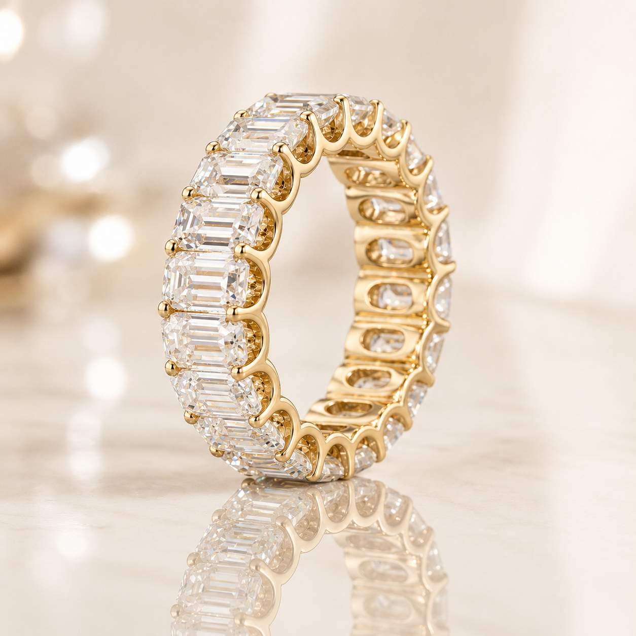 18K Gold Emerald Cut Moissanite Full Eternity Ring |  SEÓRA