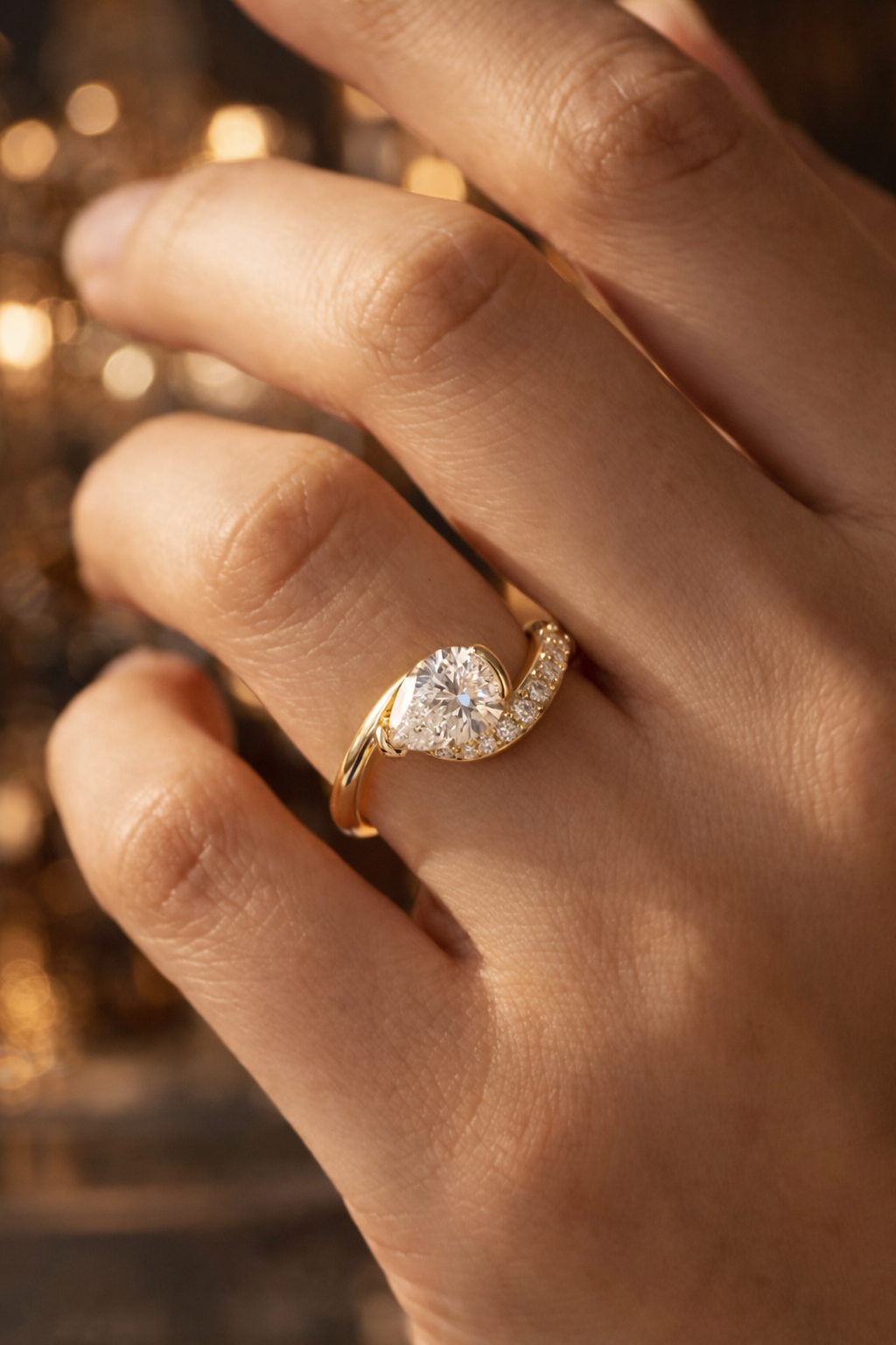 SEÓRA | Statement Drop Ring, CZ Brass Band