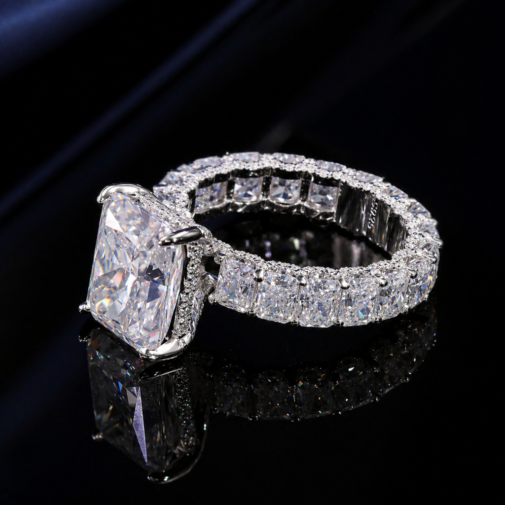 Radiant Cut 5Ct Μoissanite — 18K White Gold or Silver Statement Ring | SEÓRA