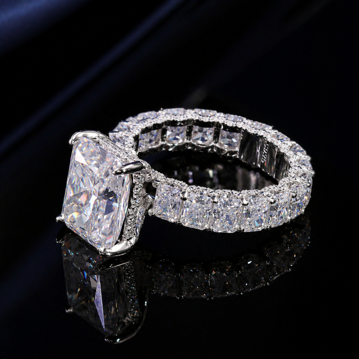 Radiant Cut 5Ct Μoissanite — 18K White Gold or Silver Statement Ring | SEÓRA