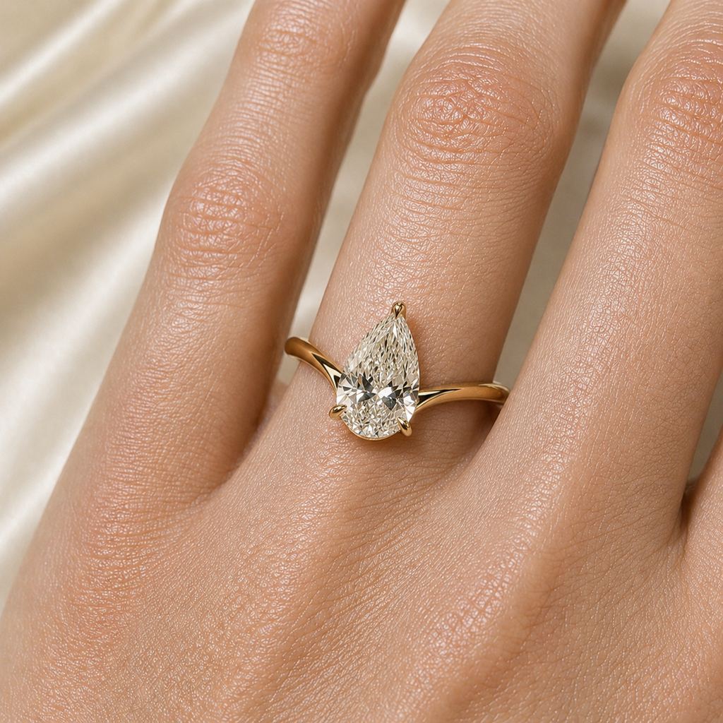 Pear Cut Moissanite Open Wrap Ring – 18K Gold