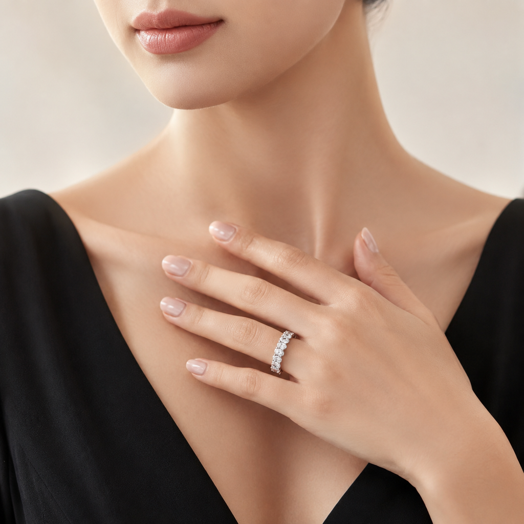 Oval Moissanite Eternity Ring in Silver | Wedding Band | Anniversary Ring | SEORA