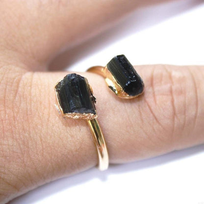 Raw Black Tourmaline adjustable ring, Reiki antique, black crystal, fashion dainty elegant women protection stone finger ring