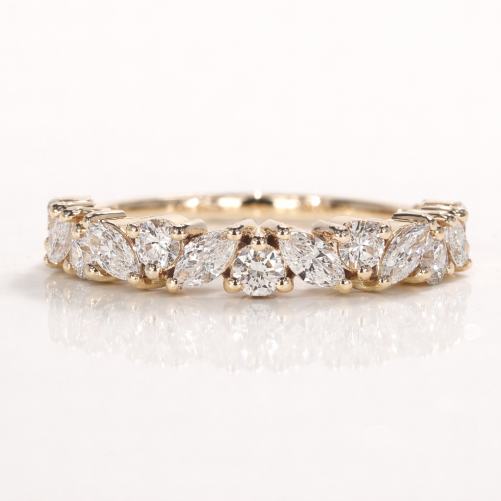 Marquise & Round Moissanite Half Eternity Ring – Silver |SEÓRA