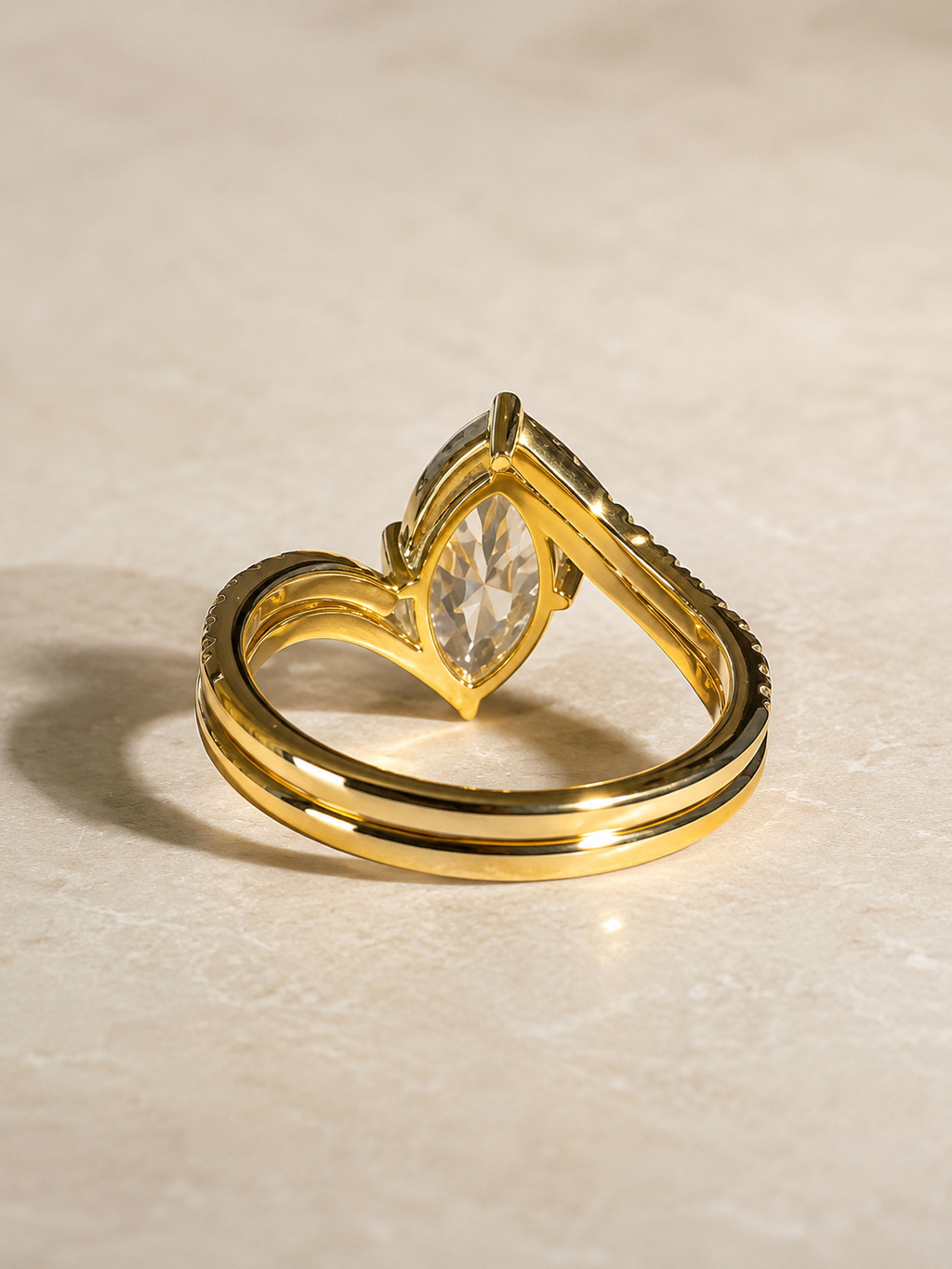 Marquize Cut Halo 3CT Moissanite Double-layer Ring  in Silver  | SEÓRA