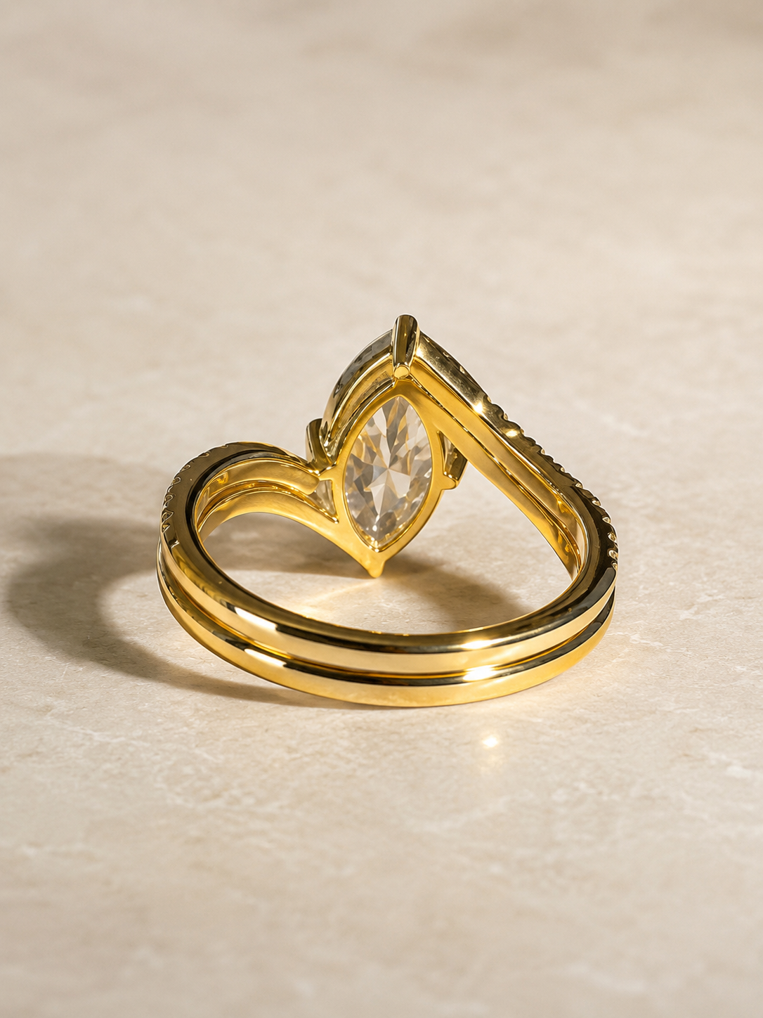 Marquise Moissanite Double-layer Ring  3CT – 18K Gold Curved Pavé Band | SEÓRA