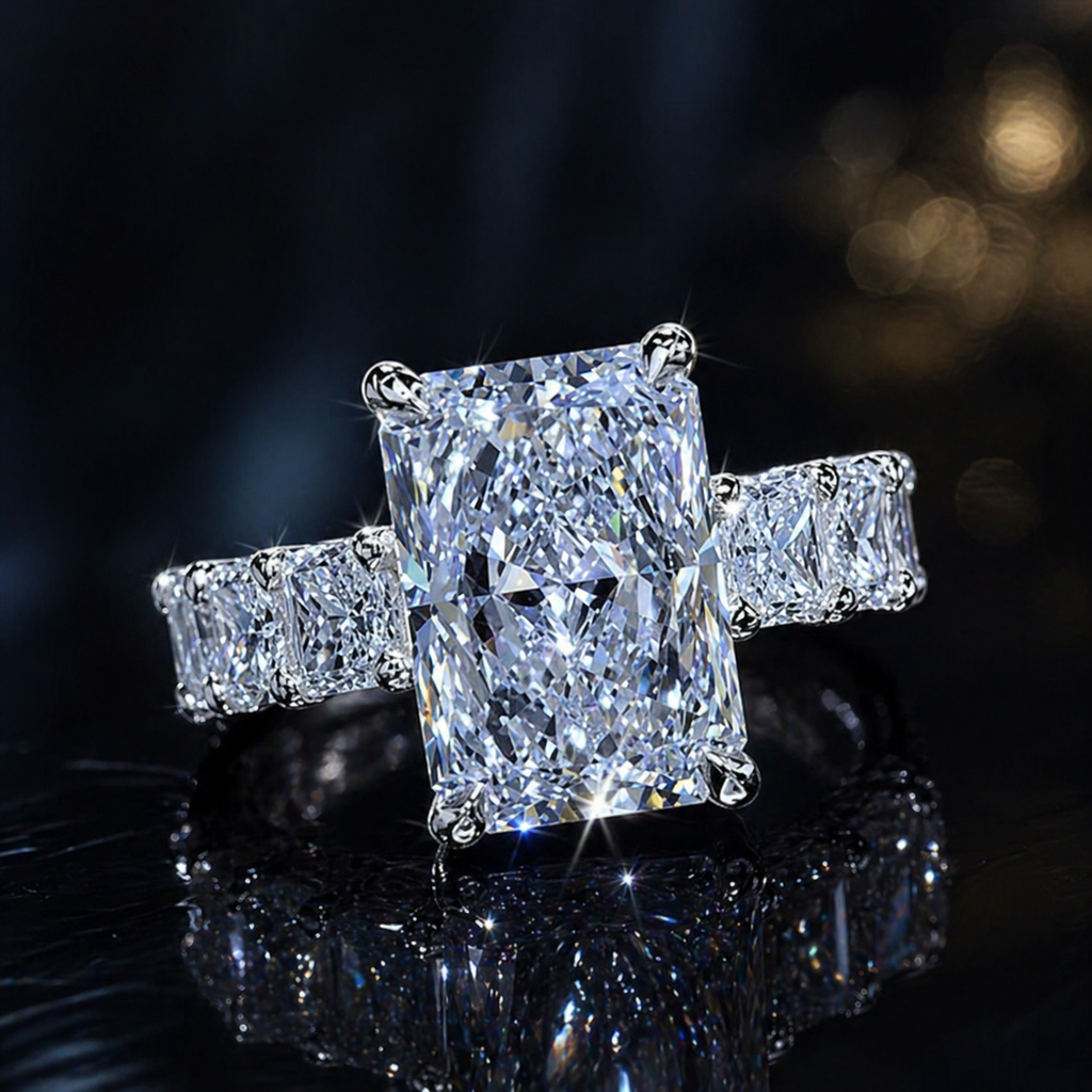 Radiant Cut 5Ct Μoissanite — 18K White Gold or Silver Statement Ring | SEÓRA