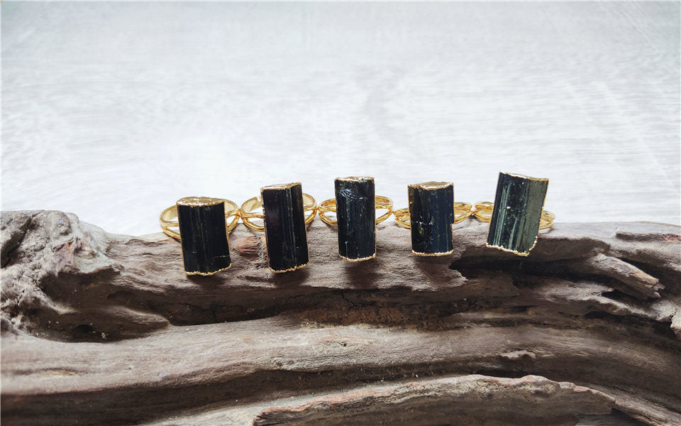 Raw Black Tourmaline adjustable  finger ring, gemstone, Reiki,antique, fashion dainty elegant women , evil eye protection stone, mascot