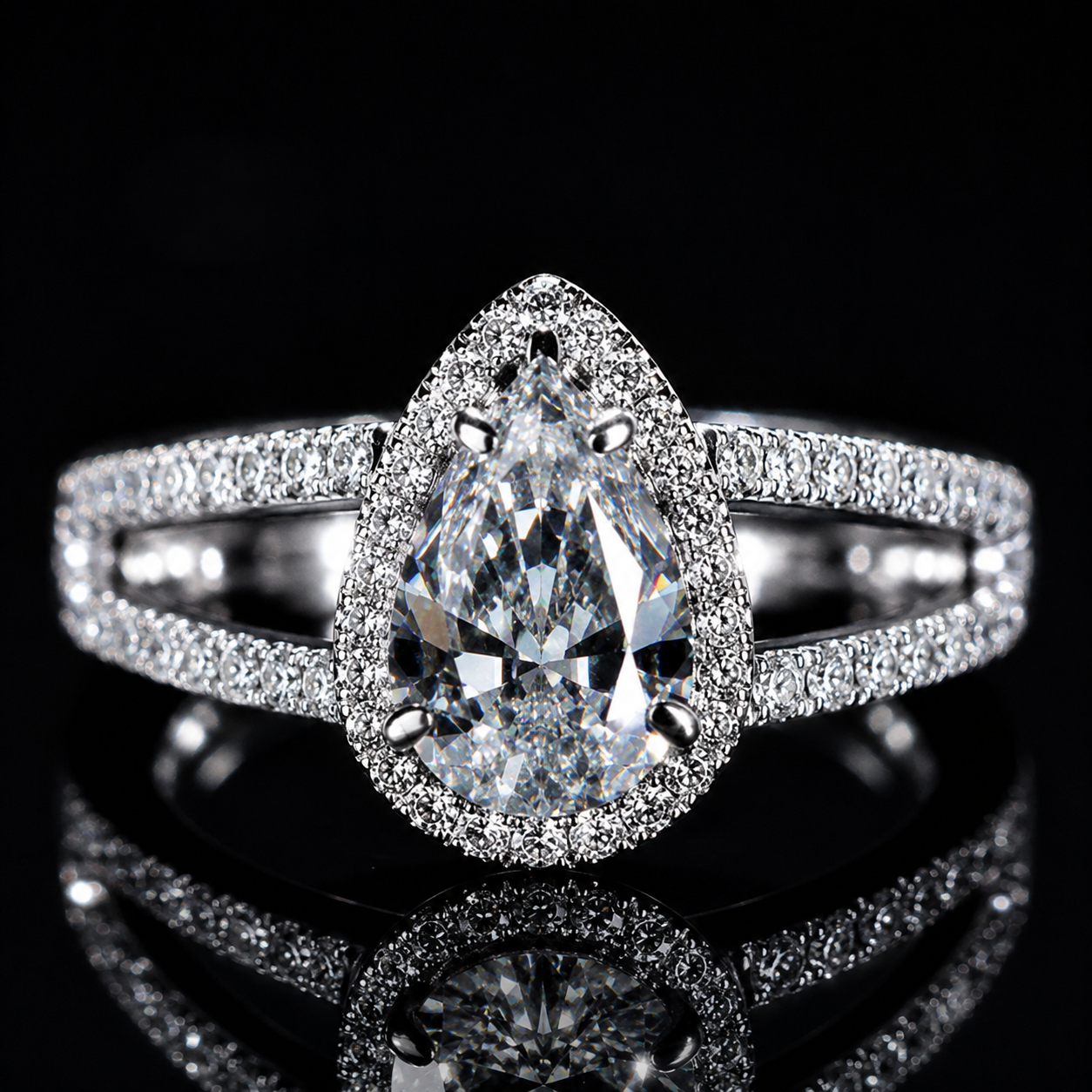 Pear Halo Moissanite Ring – Split Shank 925 Sterling Silver Engagement Ring | SEÓRA