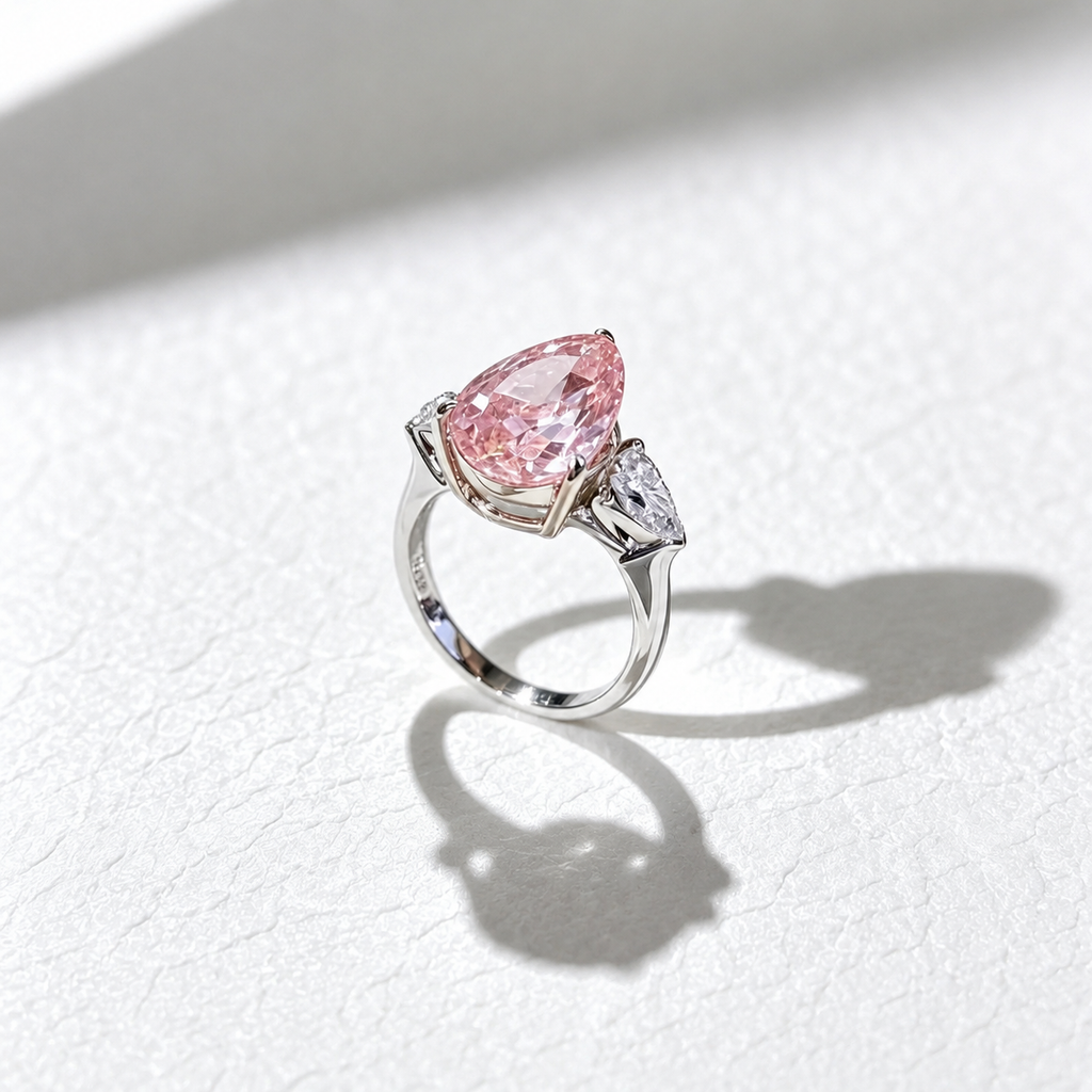 Fancy Pink Pear Diamond Ring in 18K White Gold | SEÓRA