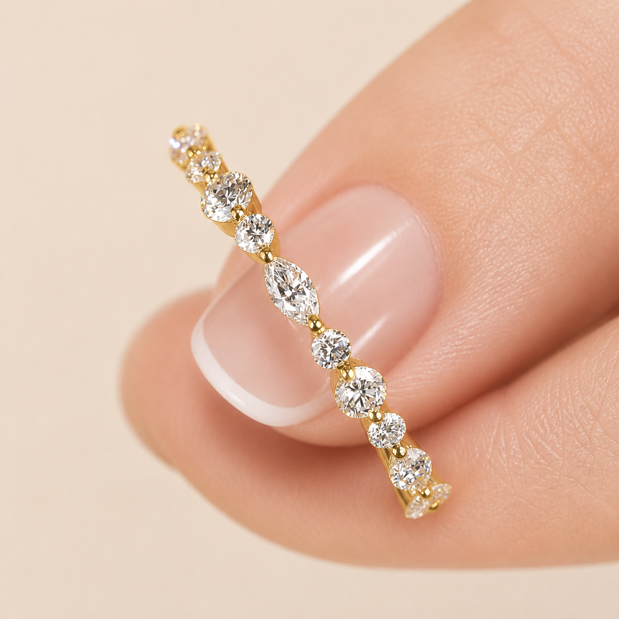 18K Gold Moissanite Half Eternity Ring – Marquise & Round Wedding Band