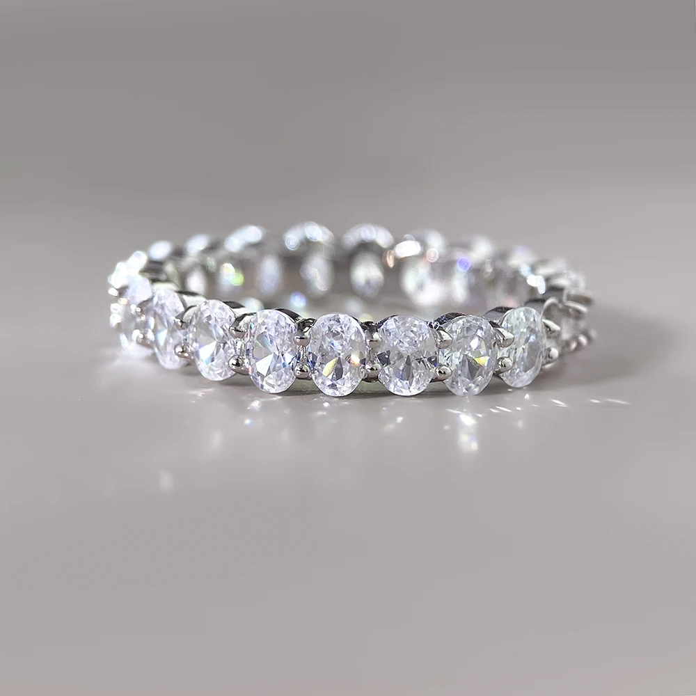 Oval Moissanite Eternity Ring in Silver | Wedding Band | Anniversary Ring | SEORA