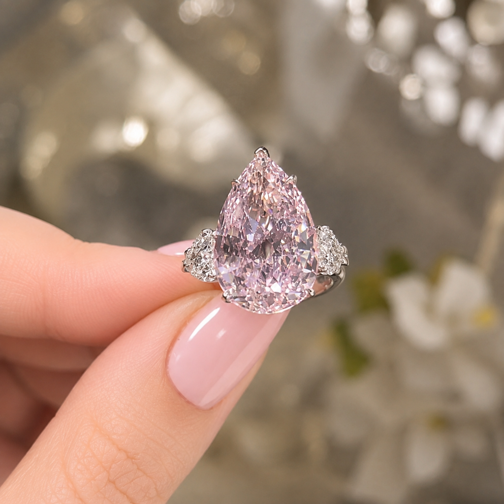 Fancy Pink Pear Diamond Ring in 18K White Gold | SEÓRA