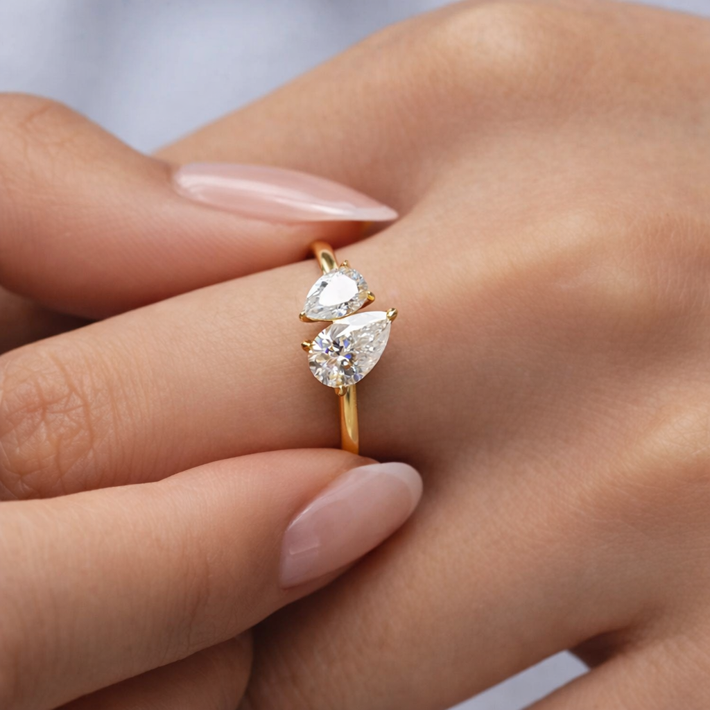 Double Pear Moissanite Ring in Sterling Silver | SEÓRA