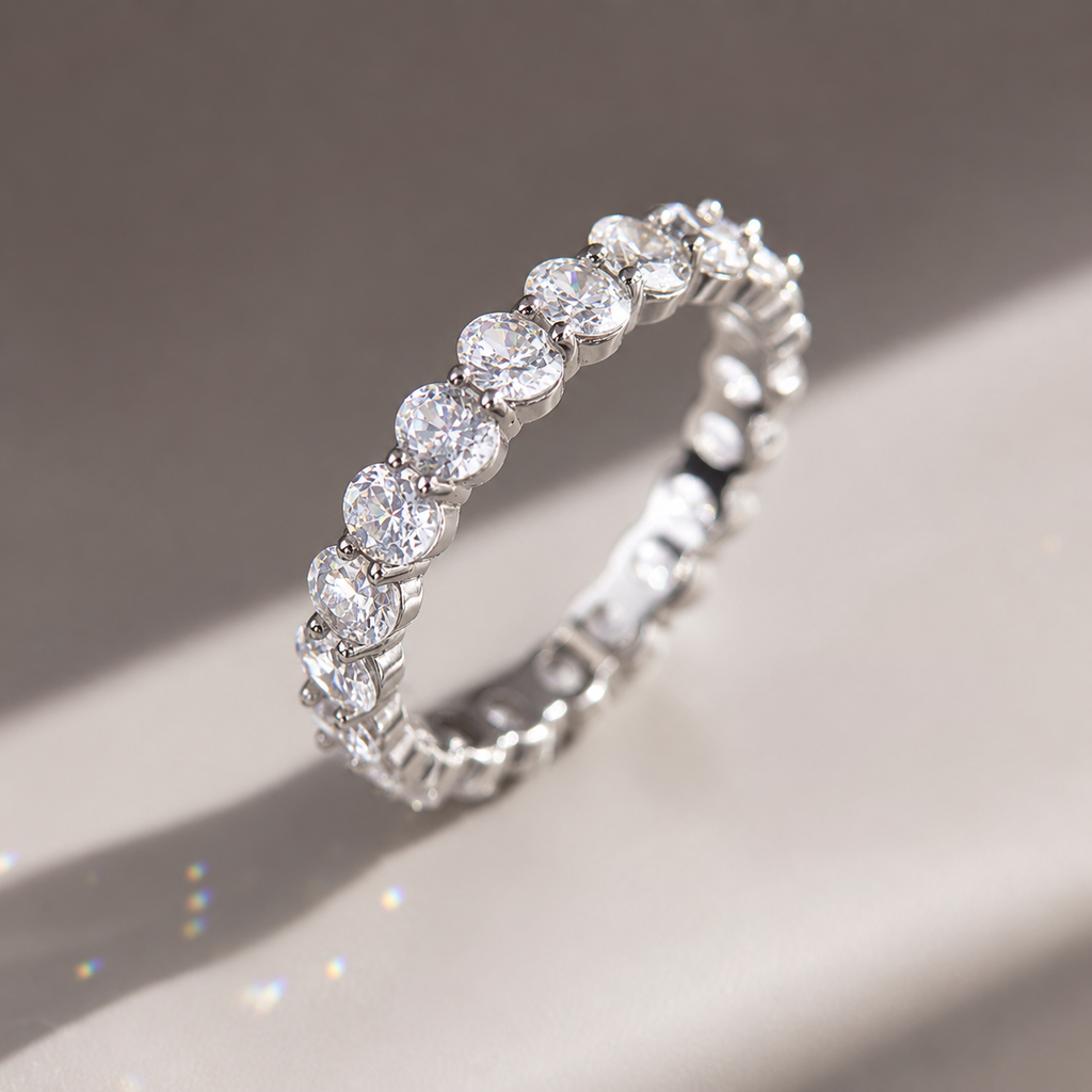 Oval Moissanite Eternity Ring in Silver | Wedding Band | Anniversary Ring | SEORA