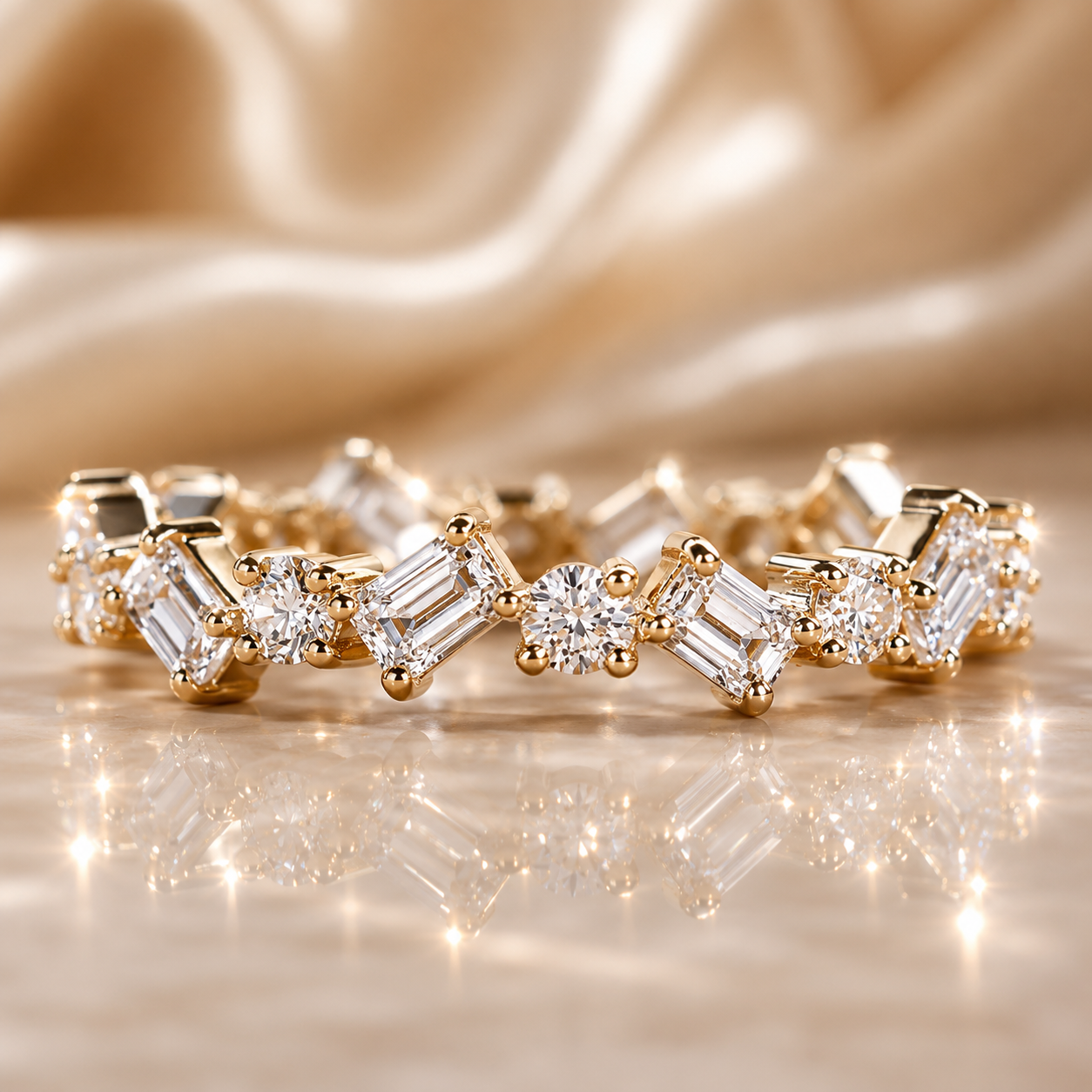 Emerald & Round Cut Lab Diamond Full Eternity Ring – 18K Gold | SEÓRA