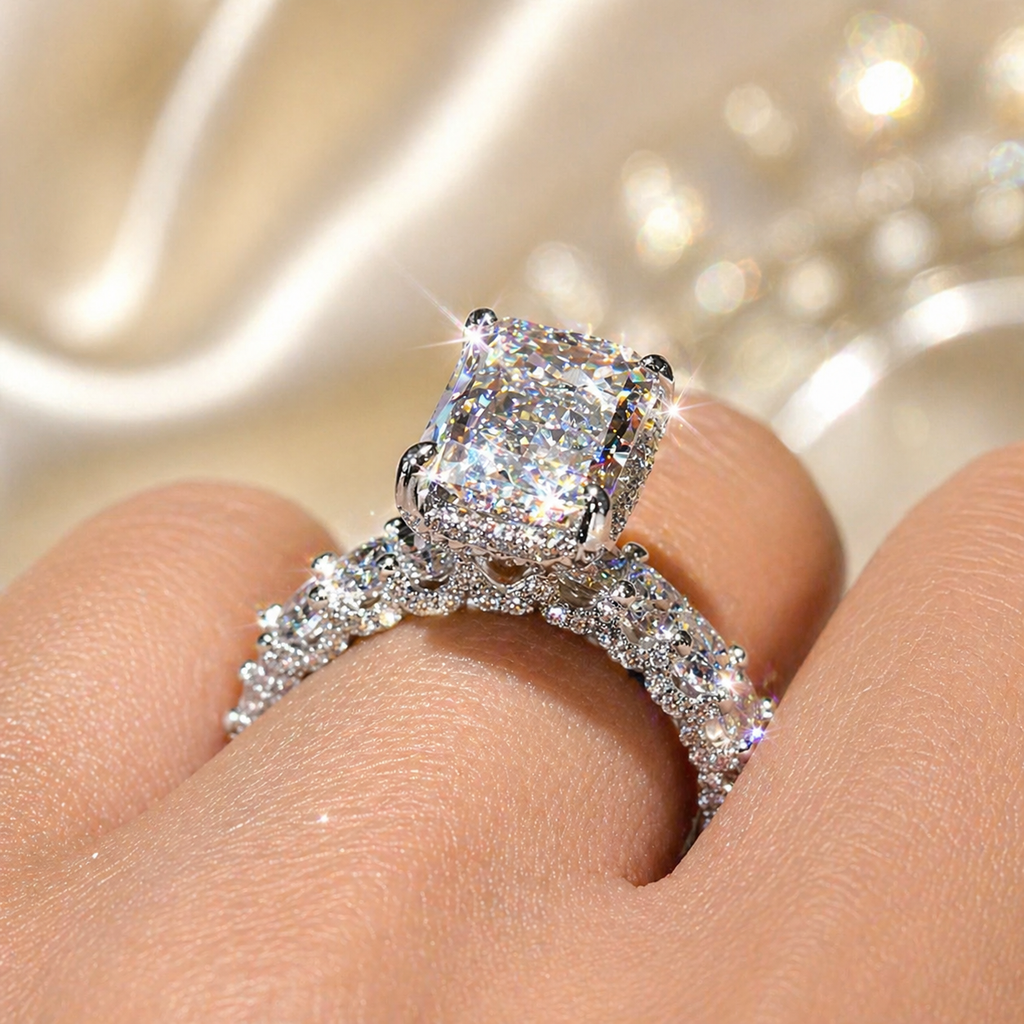 Radiant Cut 5Ct Μoissanite — 18K White Gold or Silver Statement Ring | SEÓRA