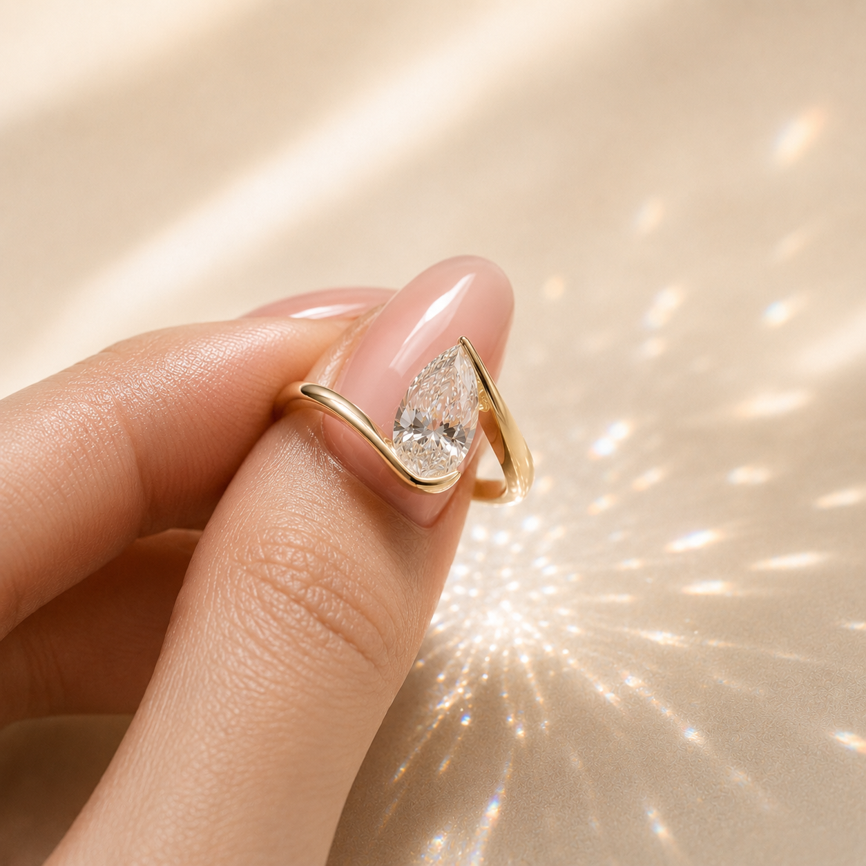 Pear Cut Moissanite Ring in 18K Gold, Open Wrap Engagement Ring | SEÓRA