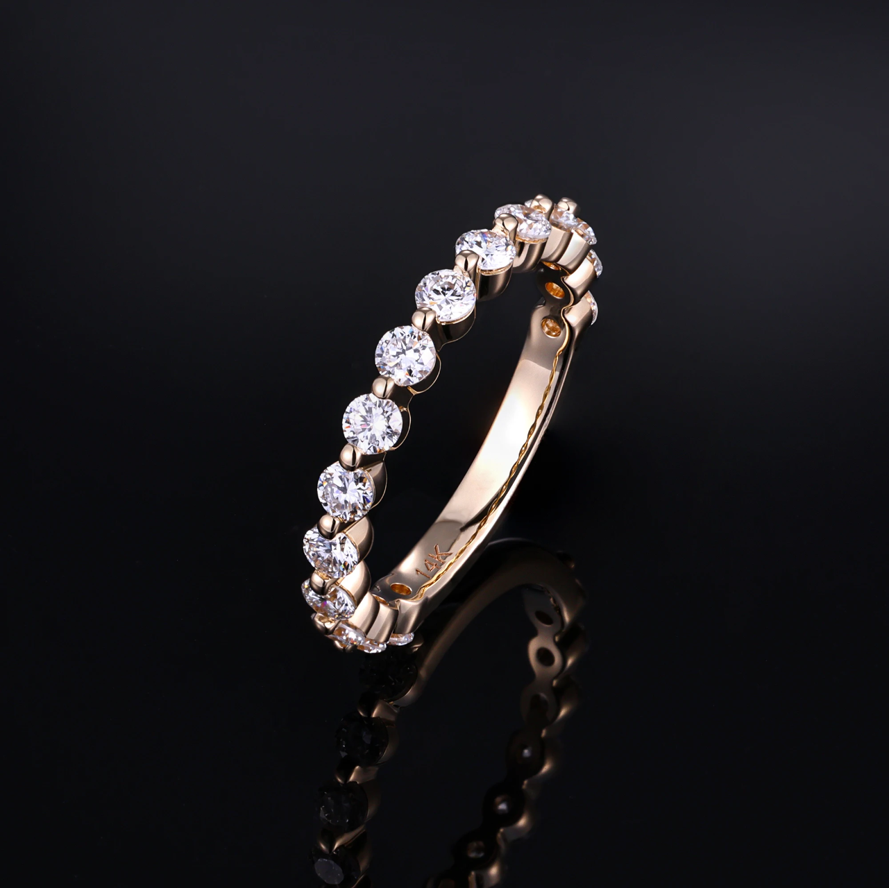 2mm Moissanite Half Eternity Ring in 18K Gold | Minimalist Wedding Band |  SEORA