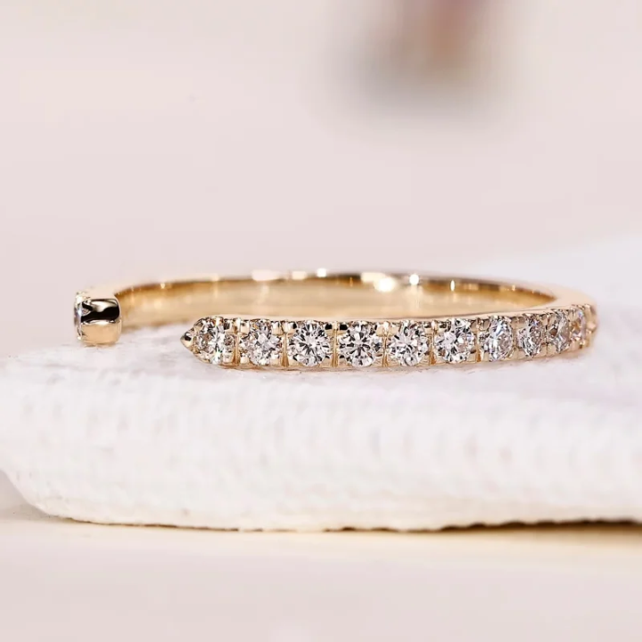 Open  Pavé Ring, Minimalist Stackable Moissanite Silver, Gold Ring | SEÓRA