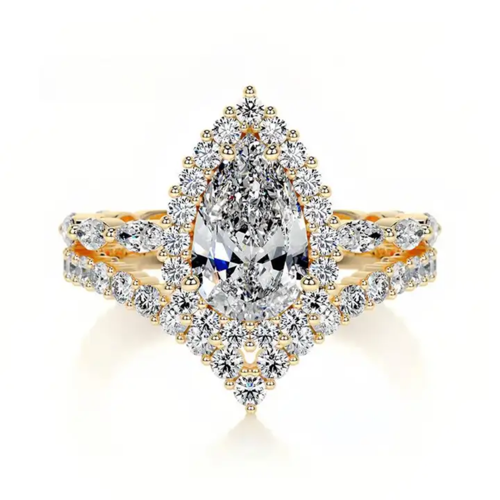 Pear Halo Moissanite Bridal Set in 925 Sterling Silver | Matching Wedding Ring Set | SEÓRA