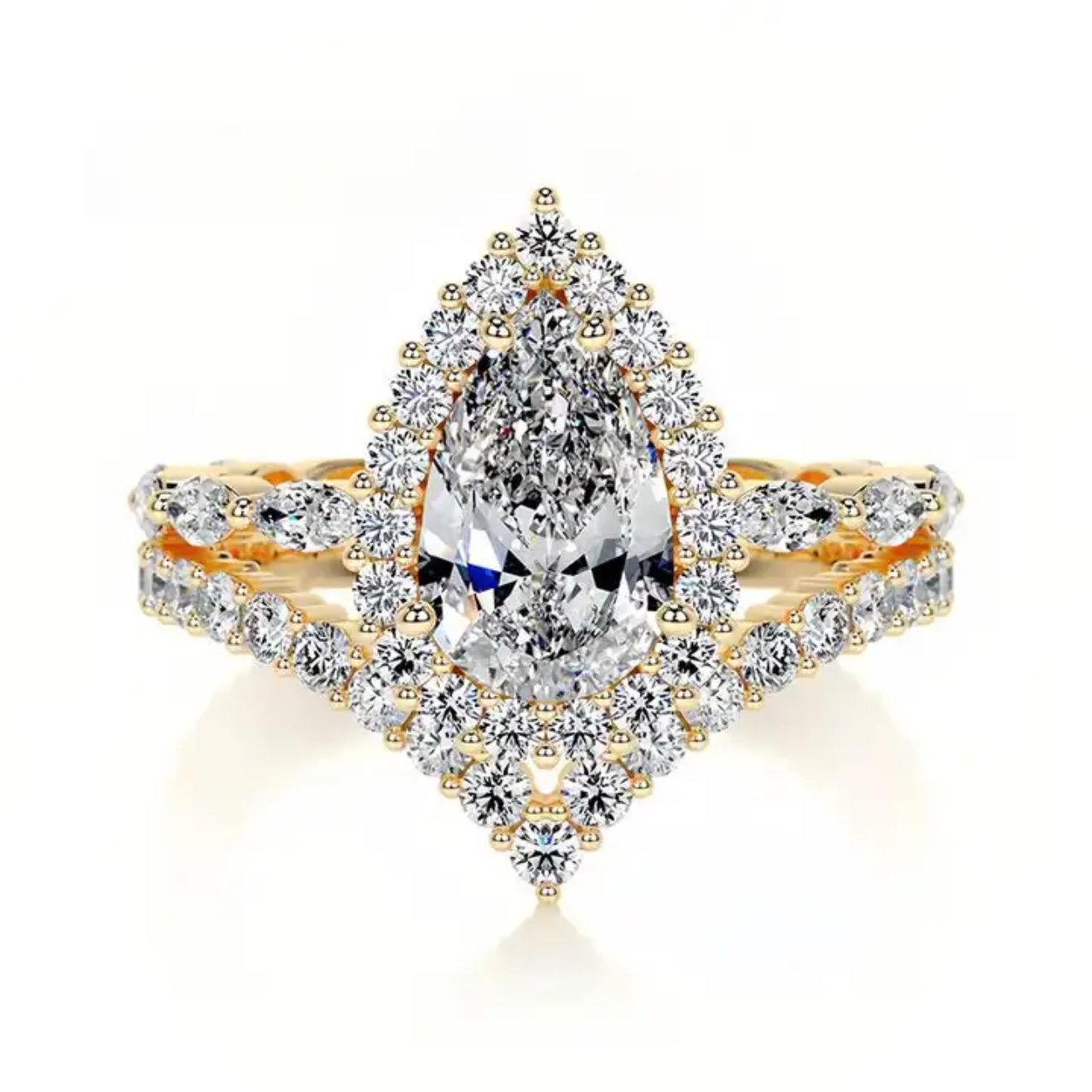Pear Halo Moissanite Bridal Set in 18K Gold| Matching Wedding Ring Set | SEÓRA