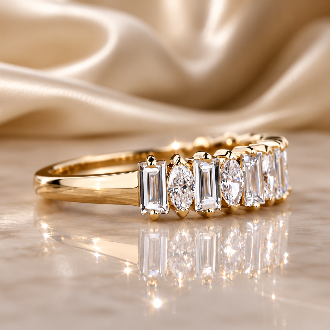 Marquise & Baguette Moissanite Half Eternity 18K Gold Ring | SEÓRA