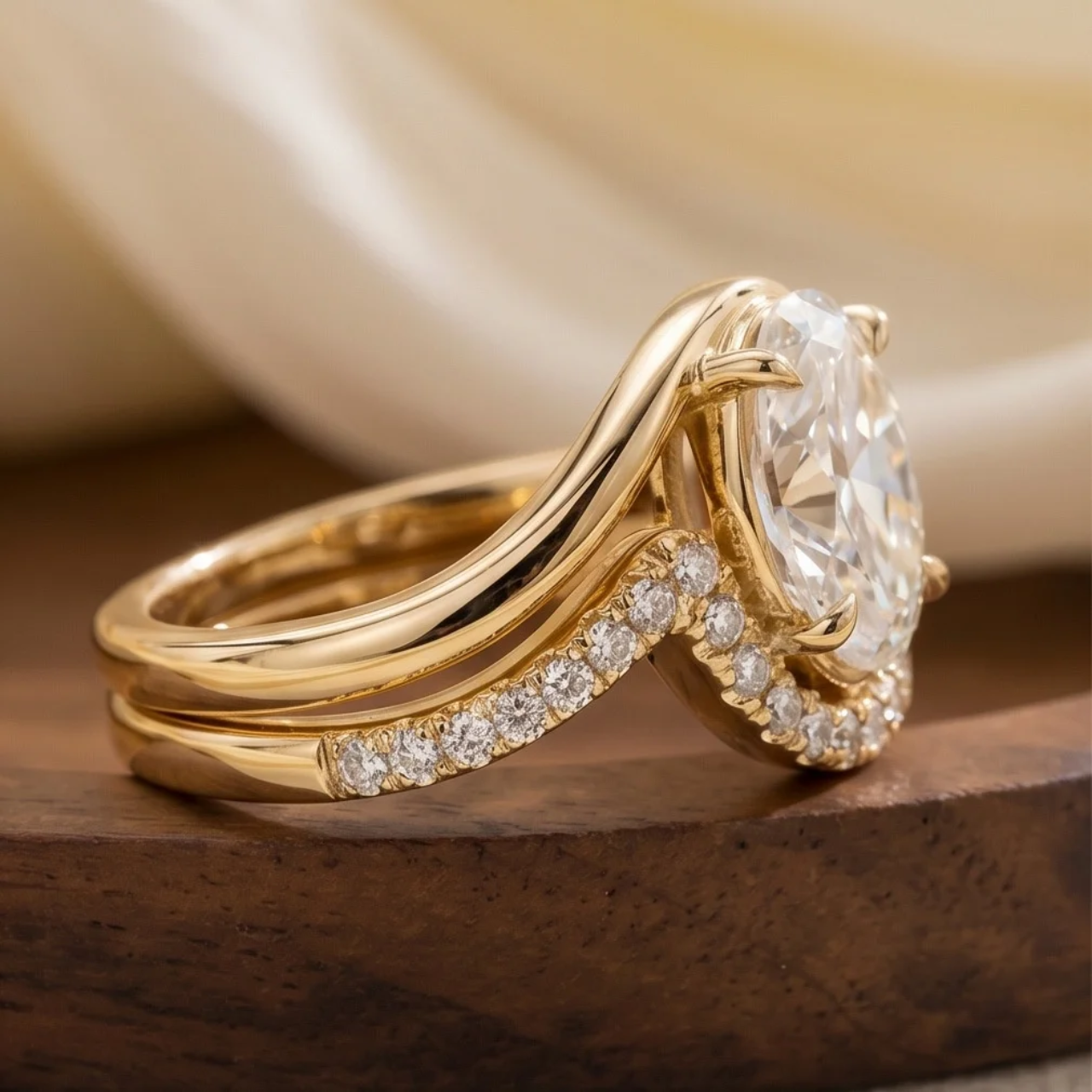 Oval Moissanite Wave Bridal Set – 2 CT 14K Gold | SEÓRA