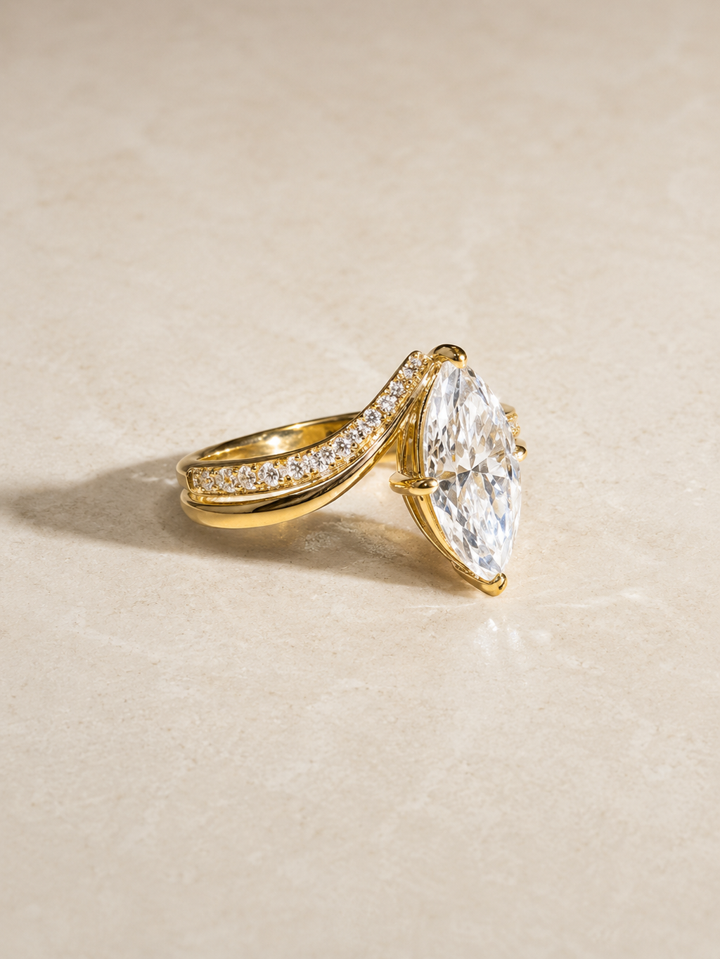 Marquize Cut Halo 3CT Moissanite Double-layer Ring  in Silver  | SEÓRA