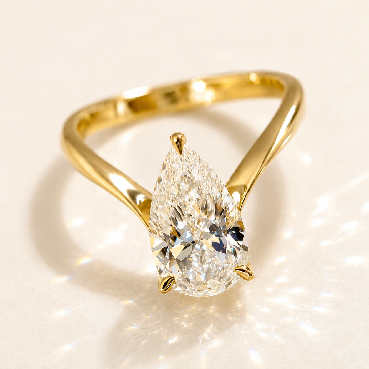Pear Cut Moissanite Open Wrap Ring – 18K Gold