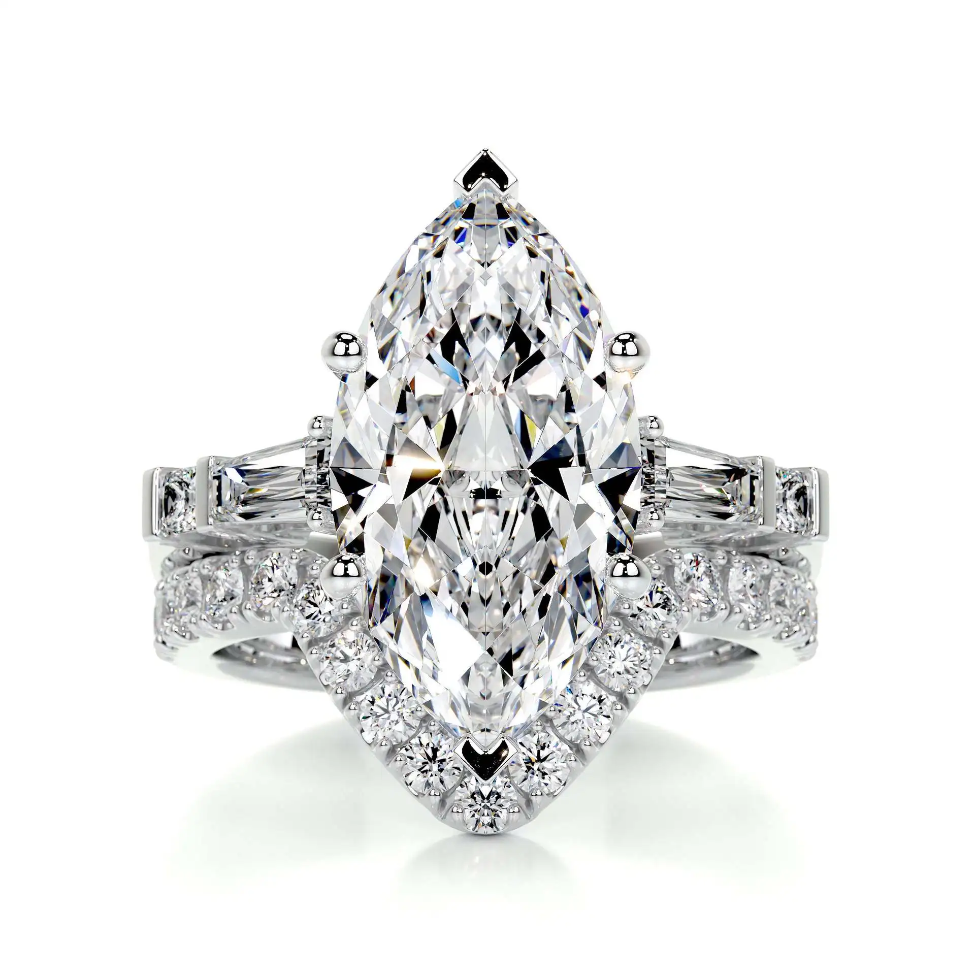 5 Carat Marquise Moissanite Bridal Set in Silver | Five Stone Engagement Ring Set