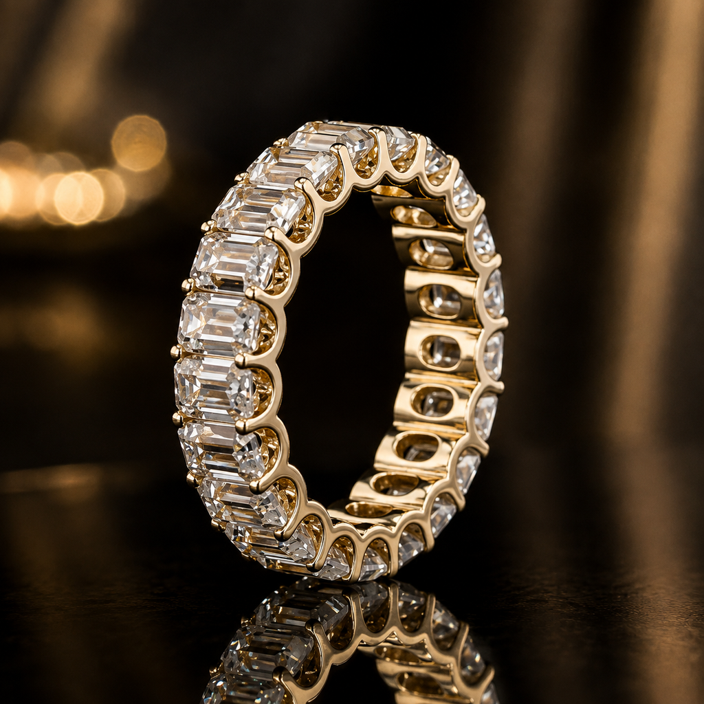 18K Gold Emerald Cut Moissanite Full Eternity Ring |  SEÓRA