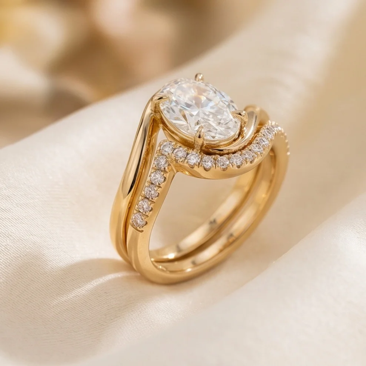 Oval Moissanite Wave Bridal Set – 2 CT 14K Gold | SEÓRA