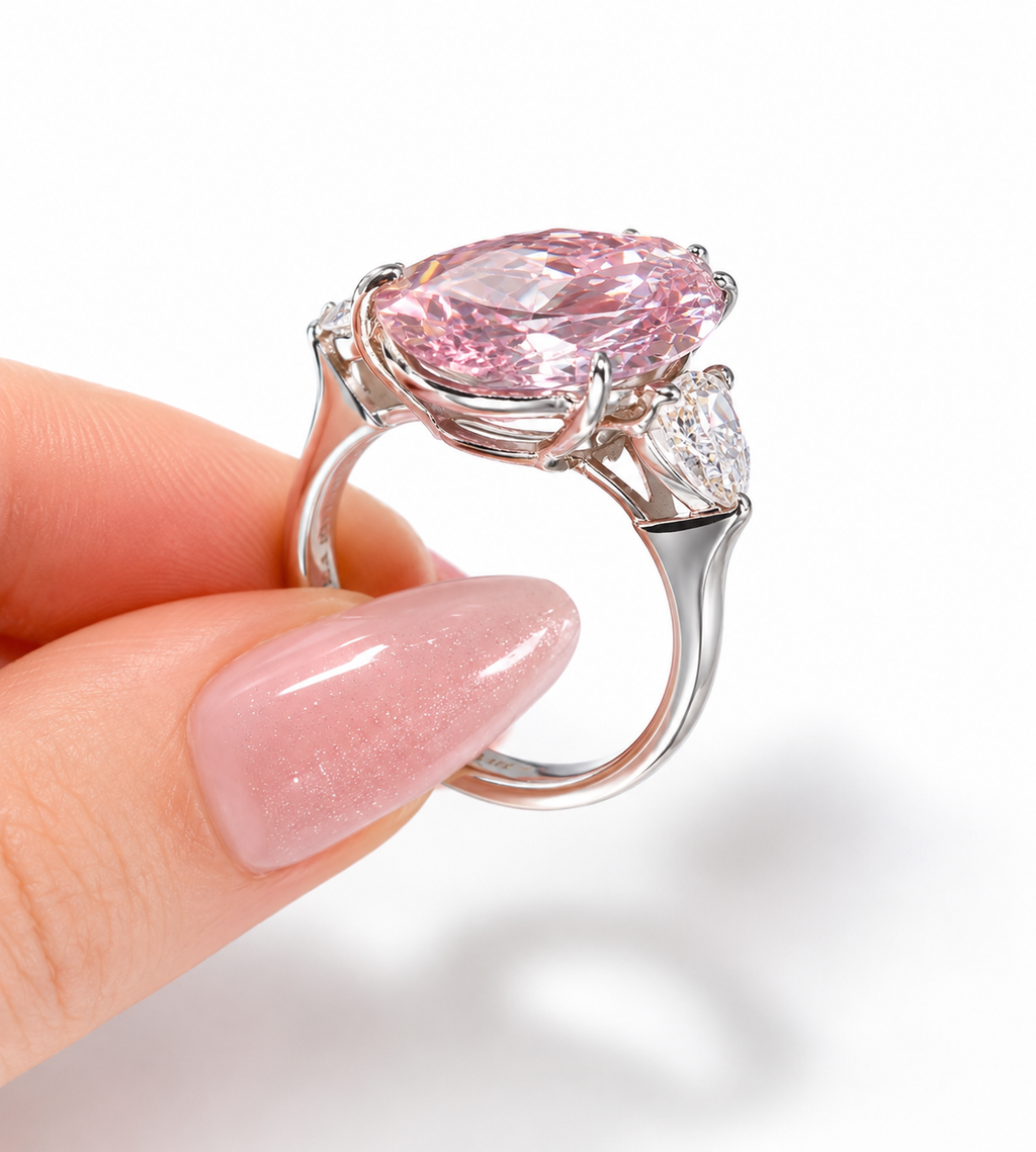 Fancy Pink Pear Diamond Ring in 18K White Gold | SEÓRA