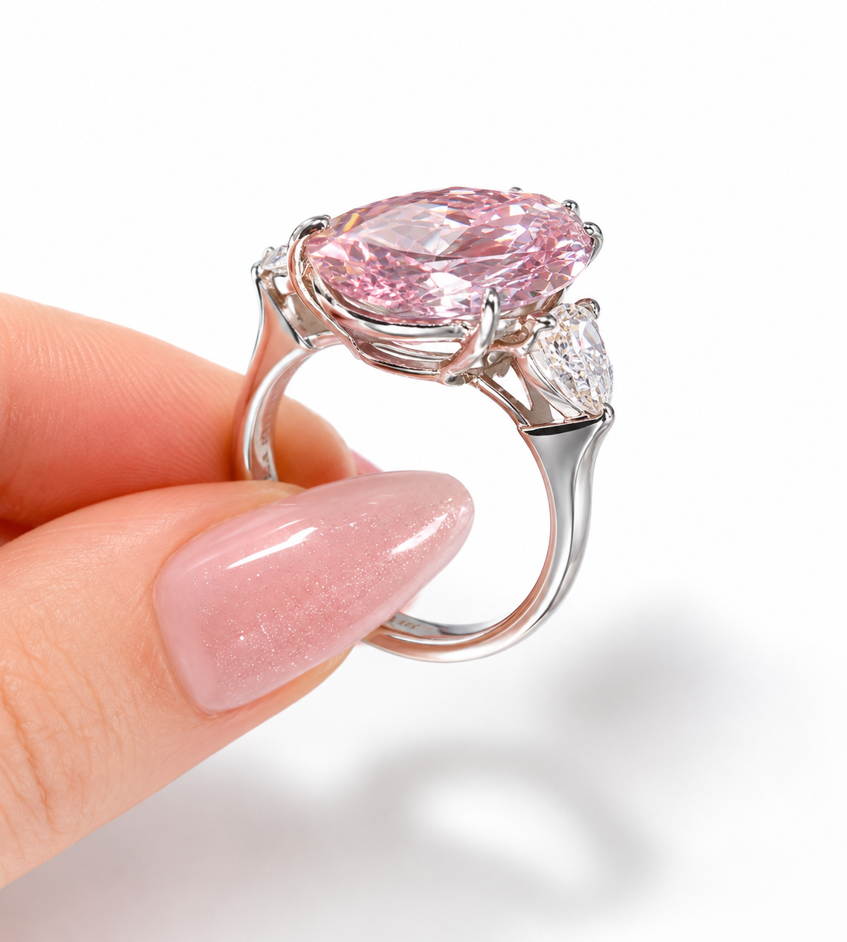 Fancy Pink Pear Diamond Ring in 18K White Gold | SEÓRA